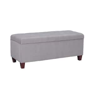Phoebe Grey Shoe Storage Ottoman with Button Tufted Top