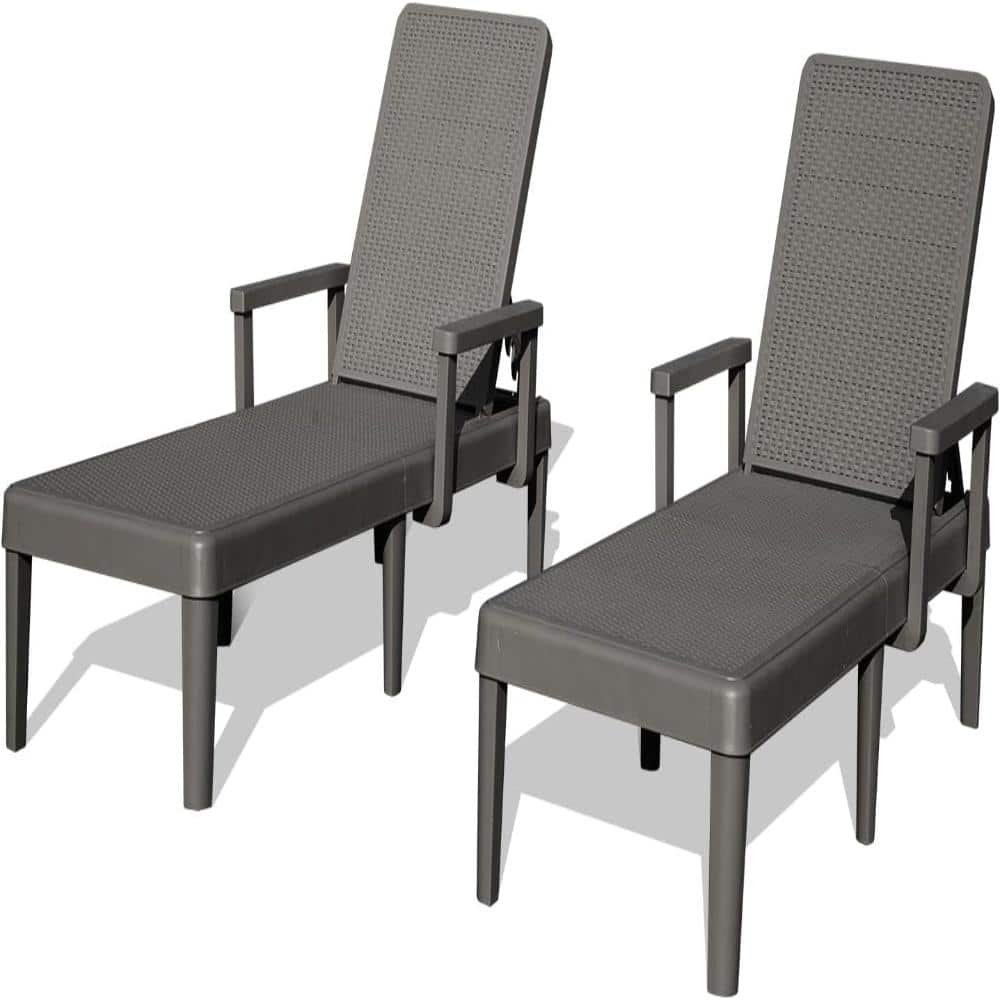 Gray Resin Waterproof Pool Lounge Chairs Set of 2 with 6 Positions Backrest Adjustable Armrest price history on PriceWatchPro
