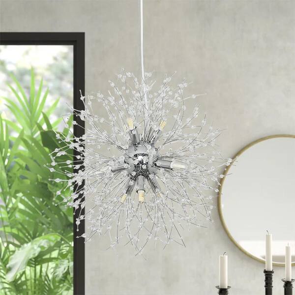 Depuley 9-Light Silver Modern Crystal Dandelion Chandelier for