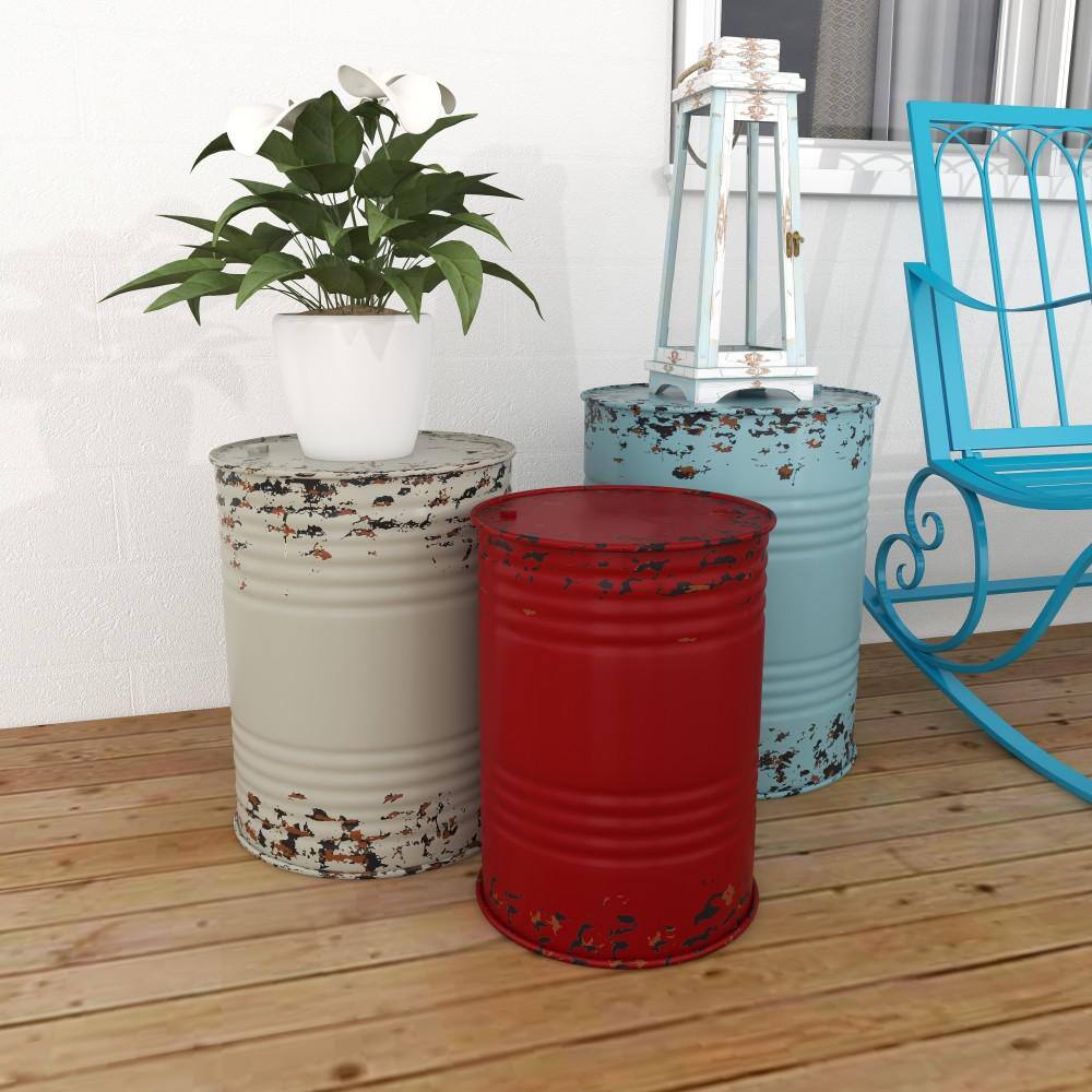 Multi Colored Metal Drum Nesting Accent Tables, Set of 3