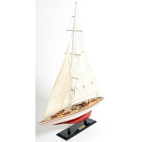 HomeRoots Wood Hand Painted Boat Decorative Sculpture