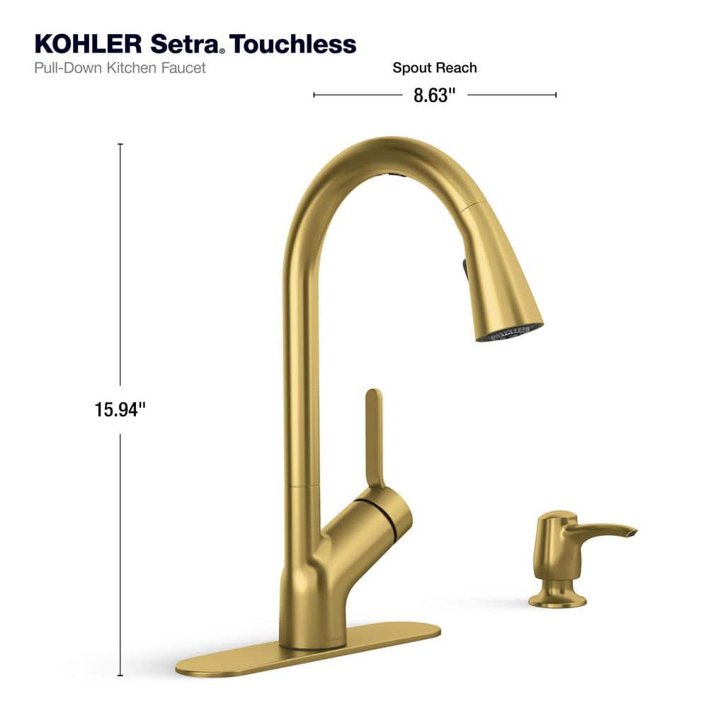 Vibrant Brushed Moderne Brass Pull-Down Kitchen Faucet with Soap Dispenser