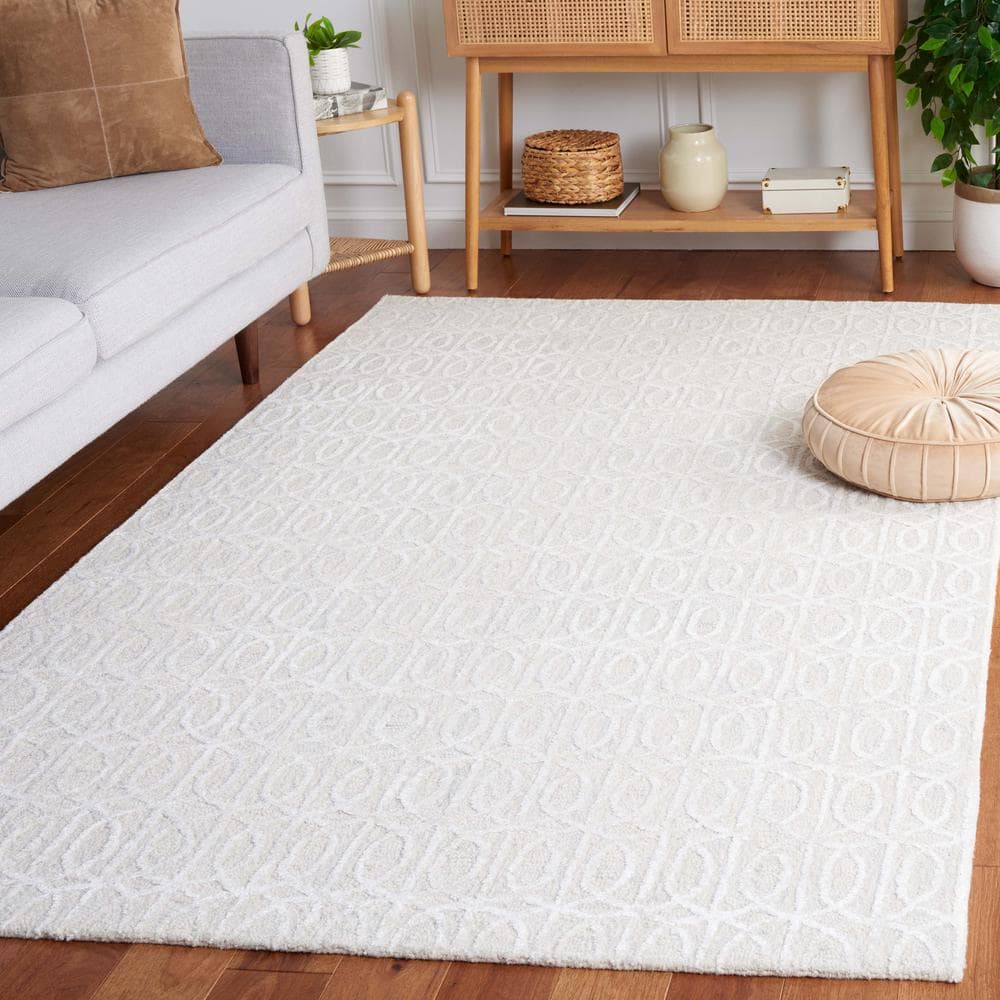 Beige and Ivory Tufted Wool and Viscose 6' x 9' Area Rug