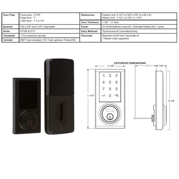 Black Touchscreen ZWave Single Cylinder Smartlock Deadbolt