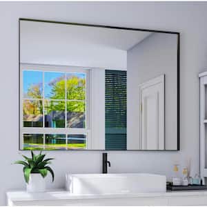 48 in. W x 36 in. H Rectangular Aluminum Framed Wall Bathroom Vanity Mirror in Black
