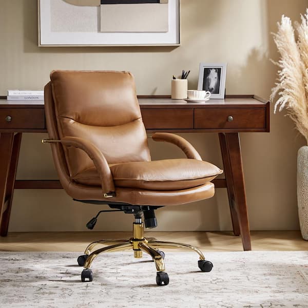 Calel Camel Genuine Leather Swivel Office Chair