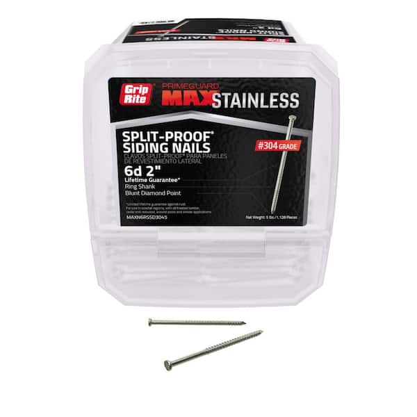 Grip-Rite 2 in. x 13-Gauge 6-penny 304 Stainless Steel Ring Shank Split-Proof Siding Nails 5 lb. Box