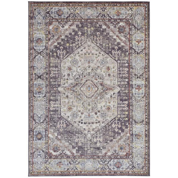 HomeRoots Purple Gray and Ivory 2 ft. x 3 ft. Abstract Area Rug