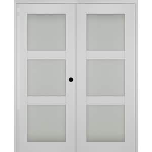 Smart Pro 36 in. x 96 in. Left Hand Active 3-Lite Frosted Glass Polar White Wood Composite Double Prehung French Door