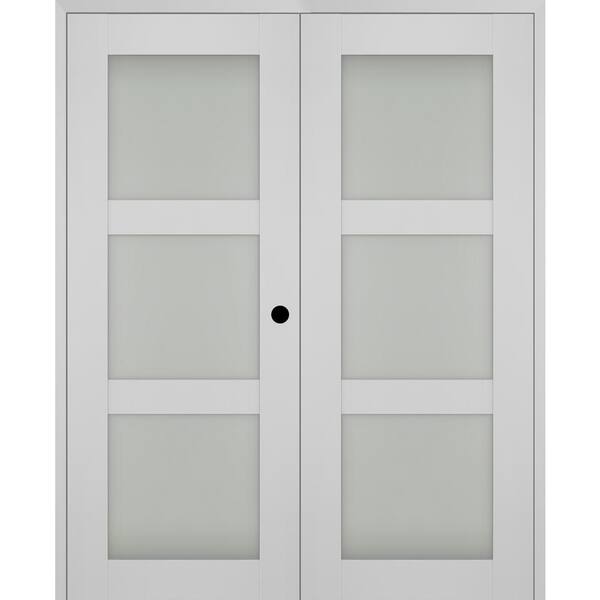 Belldinni Smart Pro 60 in. x 84 in. Left Hand Active 3-Lite Frosted Glass Polar White Wood Composite Double Prehung French Door
