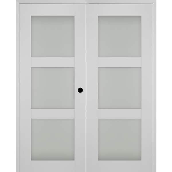 Belldinni Smart Pro 48 in. x 84 in. Left Hand Active 3-Lite Frosted Glass Polar White Wood Composite Double Prehung French Door