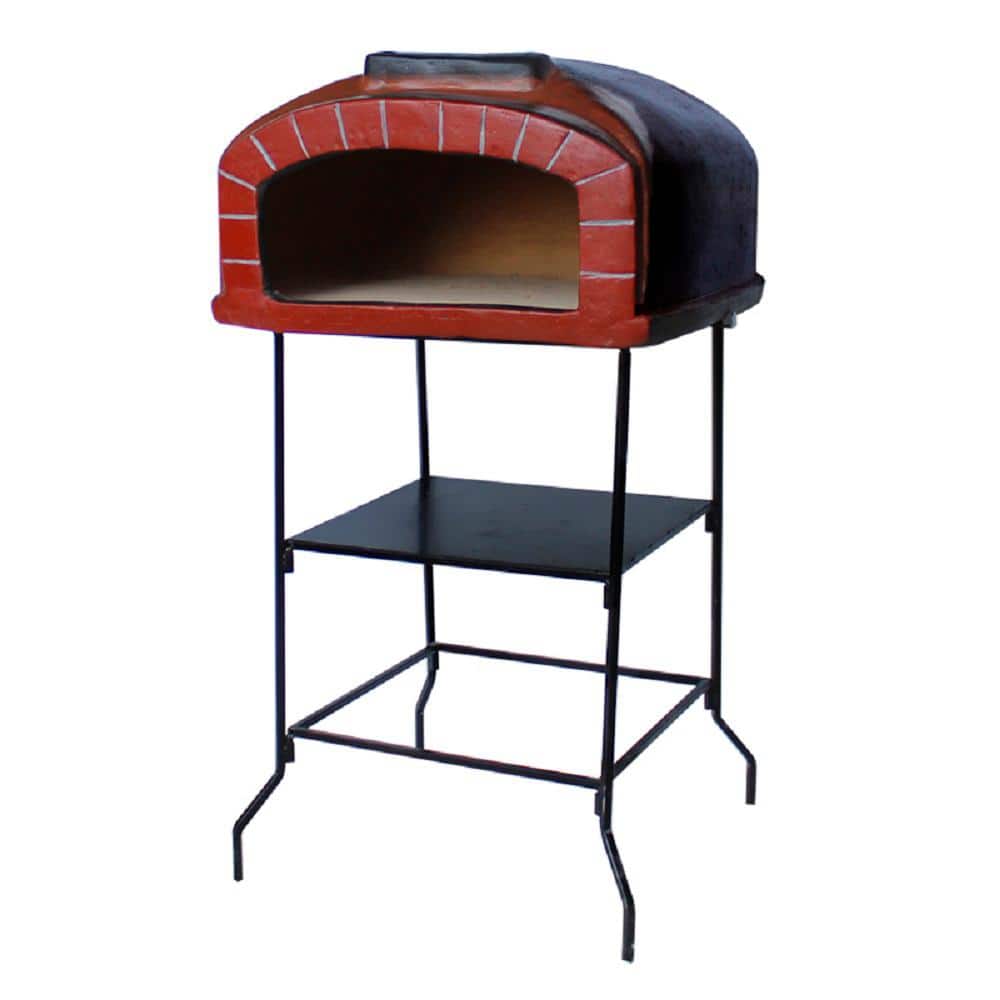 Vesuvius 26 in. Wood Burning Outdoor Pizza Oven with Red Brick on Stand