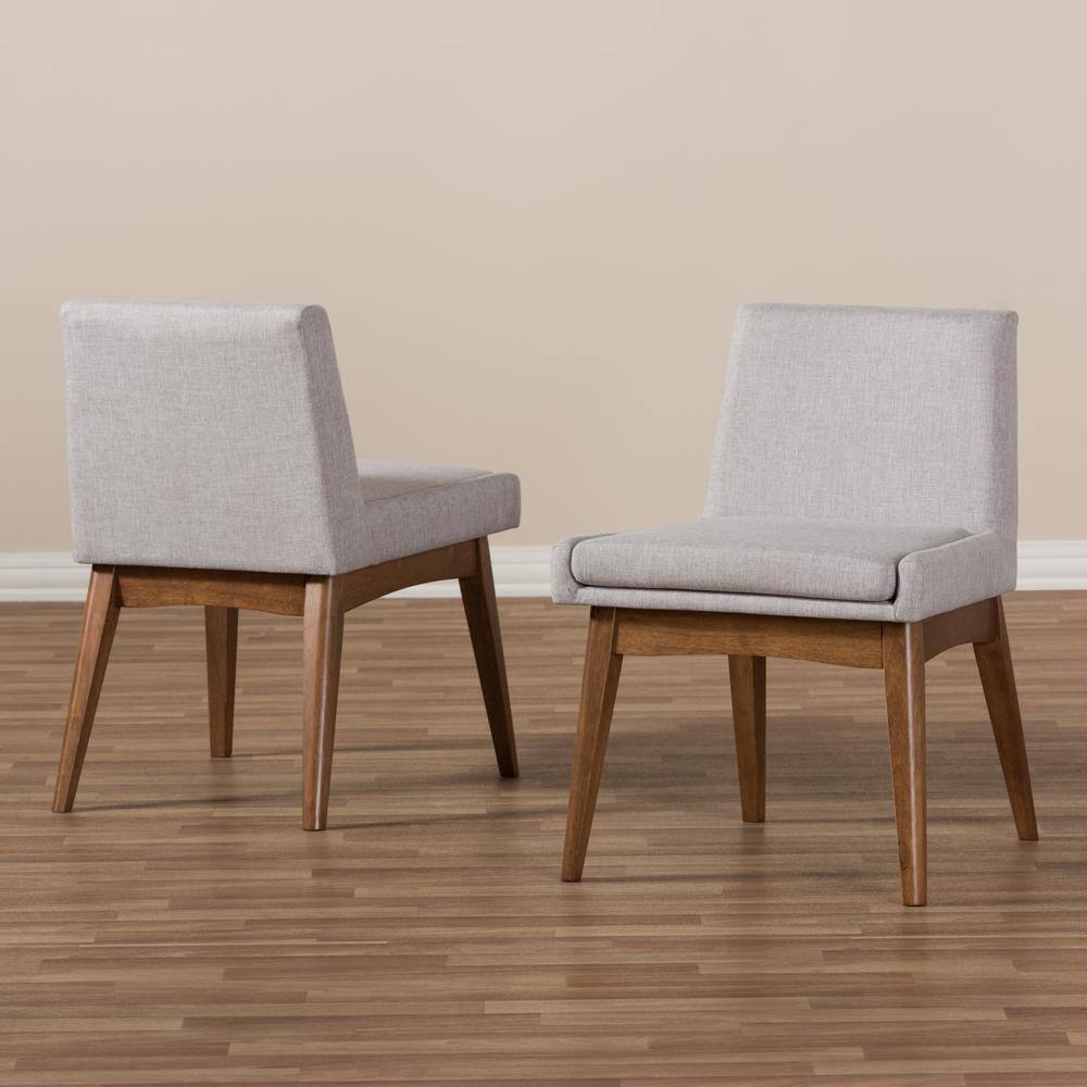 Greyish Beige Upholstered Parsons Side Chair with Walnut Wood Frame