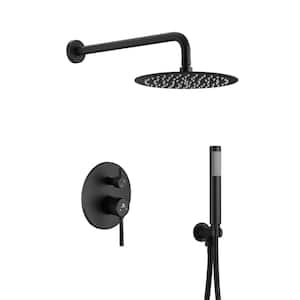 2-Spray Patterns 10 in. Wall Mount Dual Shower Heads with Rough-In Valve in Matte Black