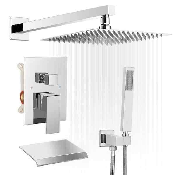 BWE 3-Spray Patterns With 2.5 GPM 12 in. Showerhead Wall Mounted Dual Shower Heads with Valve in Polished Chrome