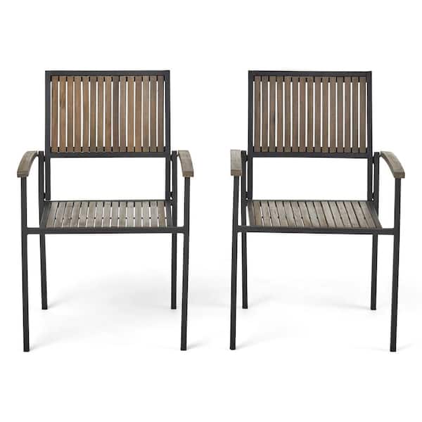 Noble House Bridget Black Wood and Metal Outdoor Patio Dining Chair (2-Pack)