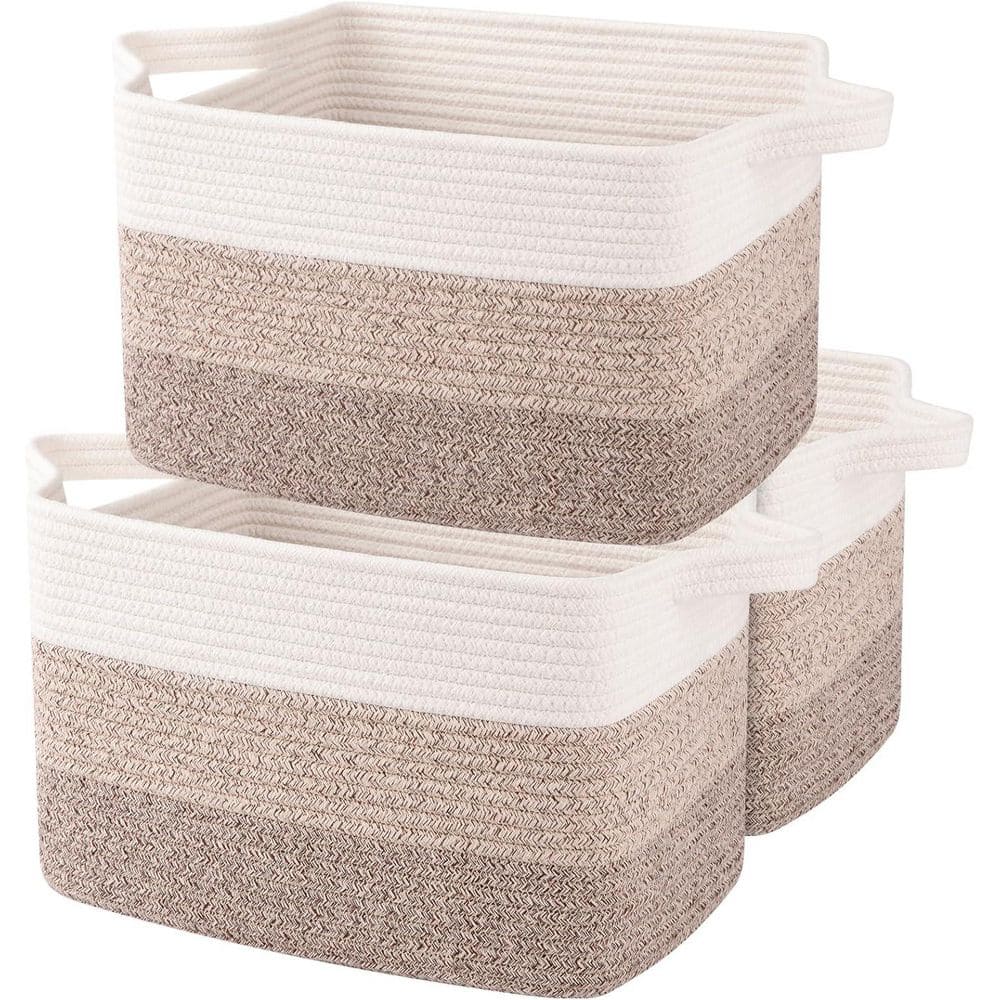 Gradient Yellow 13 in. x 8.7 in. Cotton Woven Decorative Basket Set of 3