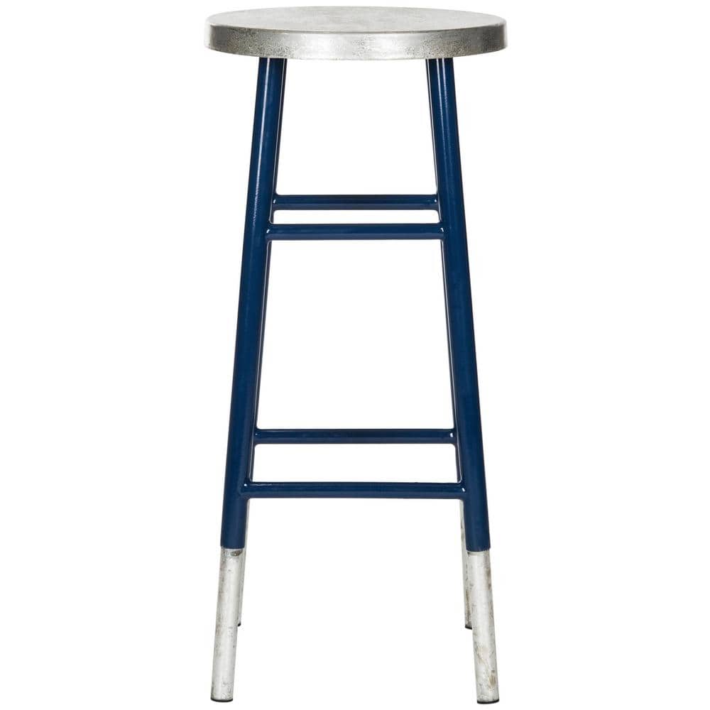 Navy Blue & Silver Foil 30" Transitional Metal Barstool