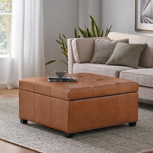 Carlsbad Tan Faux Leather Storage Ottoman