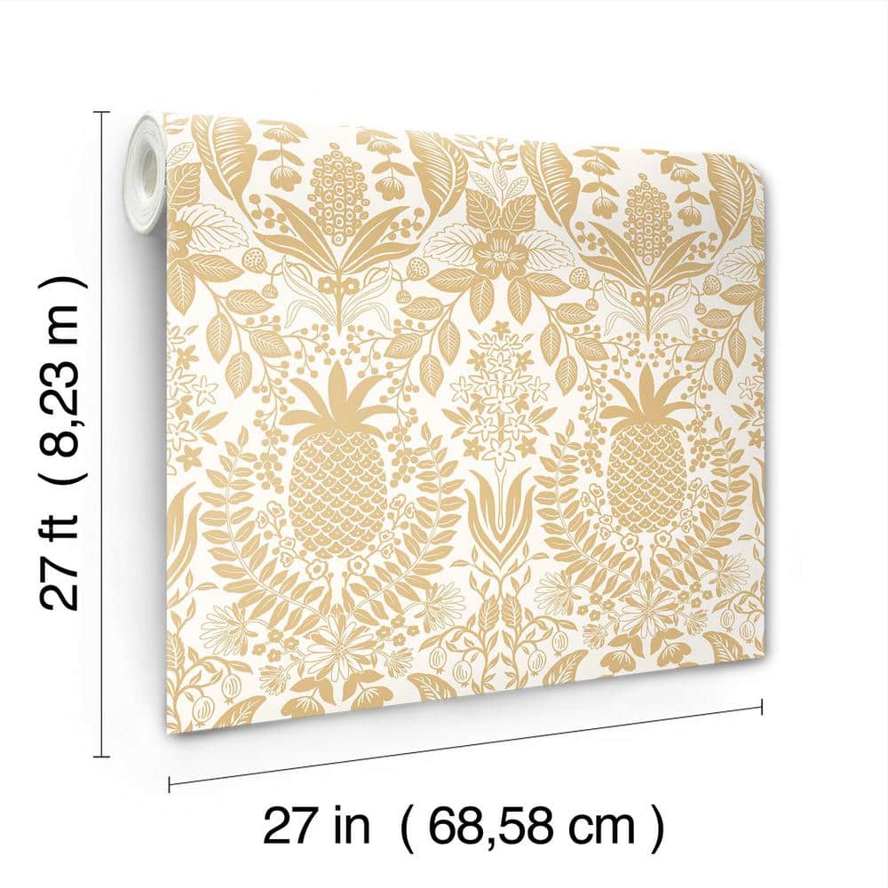 Gold and White Non-Pasted Washable Damask Wallpaper
