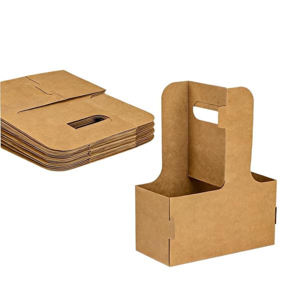 Disposable 2-Cup Paper Cardboard Drink Carrier for Hot and Cold Drinks and Food Delivery Accessories, Brown (12-Pack)