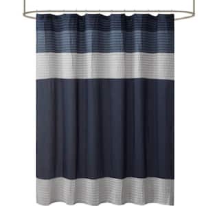 Lightweight 72 in. W x 72 in. L Faux Silk Polyester Shower Curtain Sets in Navy Blue