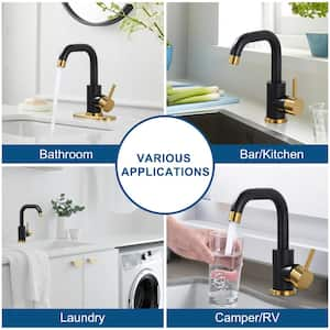 Single Handle Stainless Steel Bar Faucet with Supply Lines and Deckplate in Black and Gold