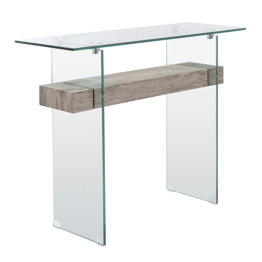 Kayley Grey Oak and Glass Console Table with Geometric Lines