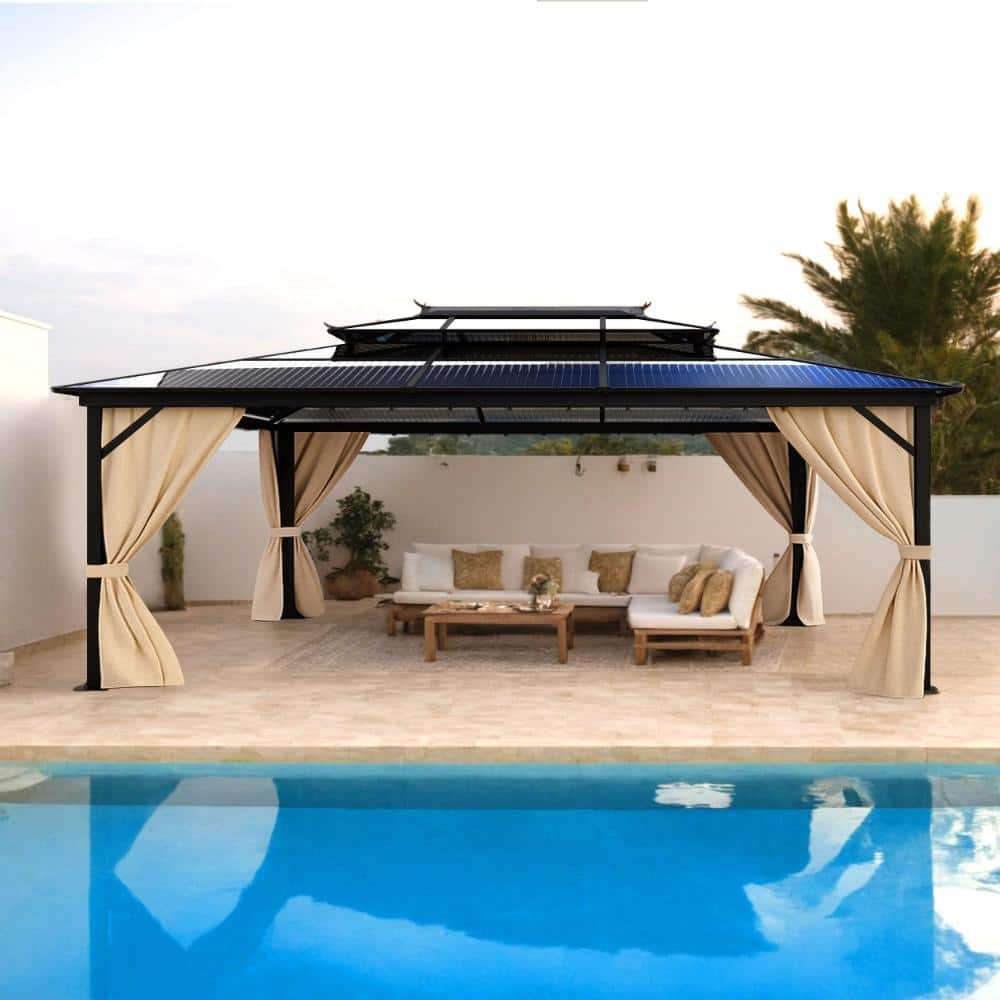 12x16FT Hardtop Gazebo Outdoor Pavilion Double Metal or Polycarbonate Roof Netting & Curtains  for Patio, Backyard price history on PriceWatchPro
