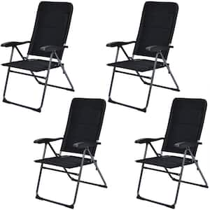 Folding Padded Sling Outdoor Dining Chair in Black with 7 Adjustable Backrest Positions, Heavy-duty Steel Frame Set of 4