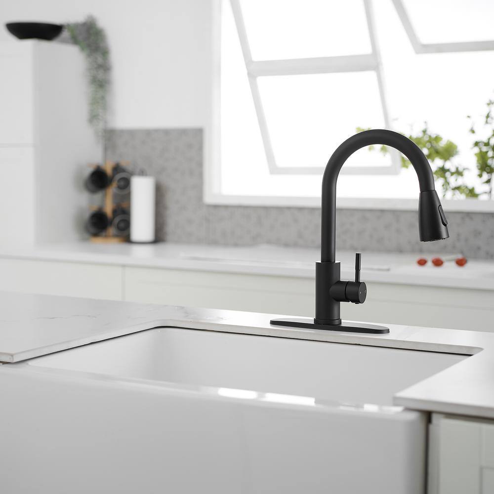 Matte Black Brass Single Handle Pull Down Kitchen Faucet
