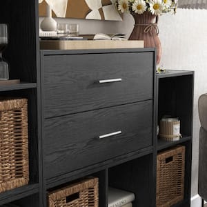 Quincy 15.74 in. Tall Stackable Black Engineered wood Modern Modular Cabinet Bookcase with 2-Drawers