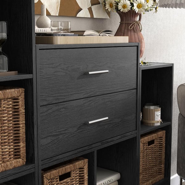 Quincy 15.74 in. Tall Stackable Black Engineered wood Modern Modular Cabinet Bookcase with 2-Drawers