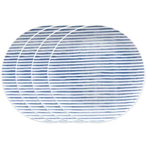 Blue Hammock 9.5 in. (Blue) Porcelain Stripes Coupe Salad Plates, (Set of 4)
