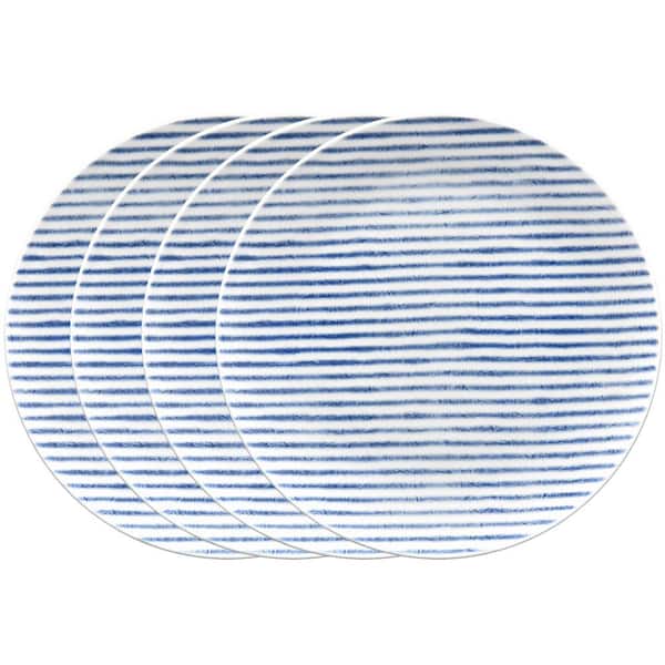 Noritake Blue Hammock 9.5 in. (Blue) Porcelain Stripes Coupe Salad Plates, (Set of 4)