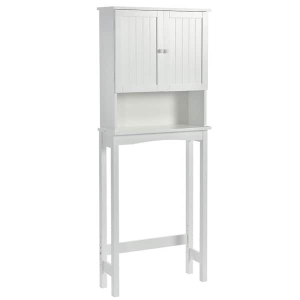 WarmieHomy 23.6 in. W x 62.2 in. H x 8.8 in. D White Over The Toilet Storage Cabinet with Shelf Doors Space-Saving Storage
