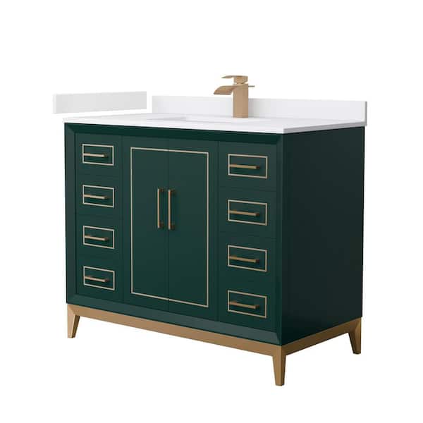 Wyndham Collection Marlena 42 in. W x 22 in. D x 35.25 in. H Single Bath Vanity in Green with White Cultured Marble Top