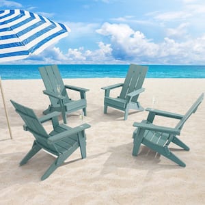 Lake Blue Folding Adirondack Chair, Waterproof HIPS High Load Capacity Patio Chair with Wide Armrests (1-Piece)