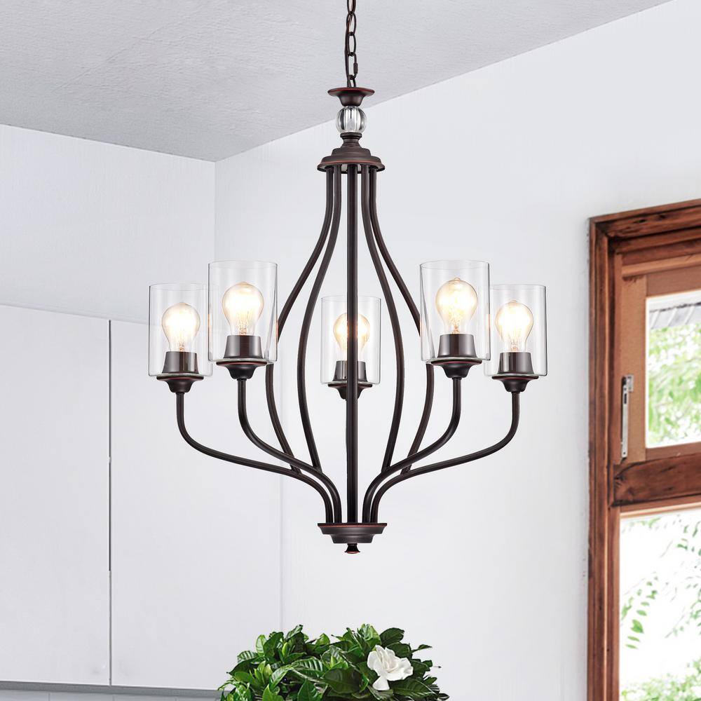 Edvivi 5-Light Oil Rubbed Bronze Classic Chandelier with Clear Glass ...