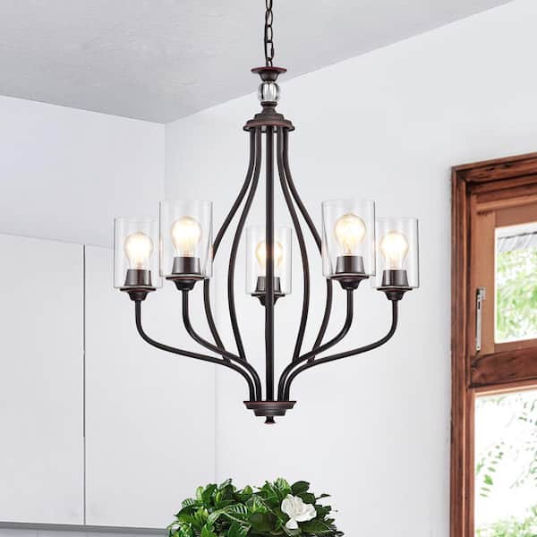 Edvivi 5-Light Oil Rubbed Bronze Classic Chandelier with Clear Glass Shades