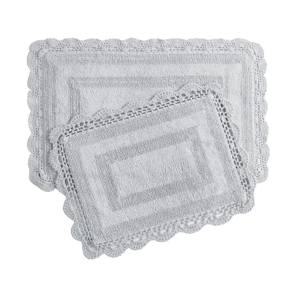 Crochet Aqua Blue 21 in. x 34 in. Solid 100% Cotton 2-Piece Bath Rug Set