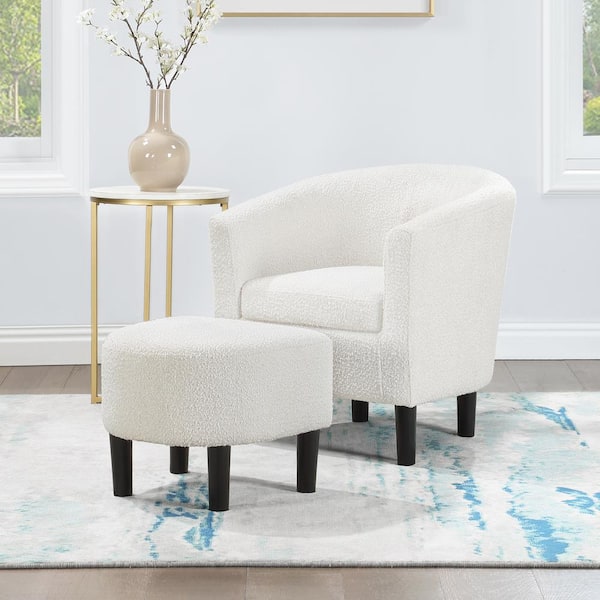 Convenience Concepts Take a Seat Churchill Boucle Oatmeal Accent Chair with Ottoman