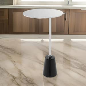 12 in. Black and Chrome Oval Marble End Table with Cone Shaped Base