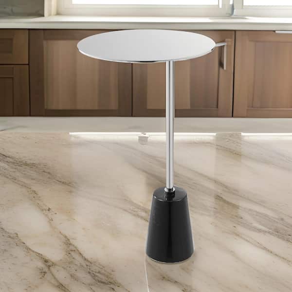 Benjara 12 in. Black and Chrome Oval Marble End Table with Cone Shaped Base