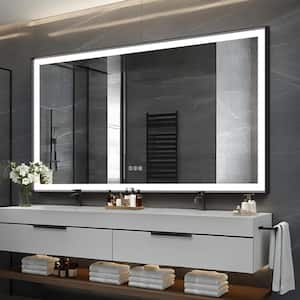 60 in. W x 36 in. H Rectangular Black Framed Anti-Fog LED Dimmable 3CCT Light Modern Wall Bathroom Vanity Mirror