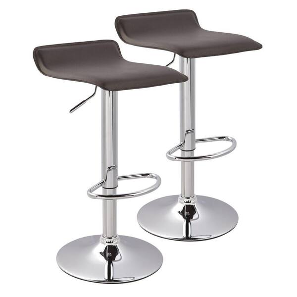 Worldwide Homefurnishings 25 in. Adjustable Faux Leather Chrome Metal Bar Stool in Brown (Set of 2)