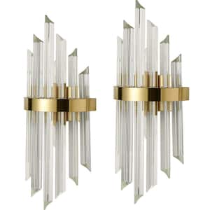 14.25 in. 4-Light Brass Modern Wall Sconce with Standard Shade