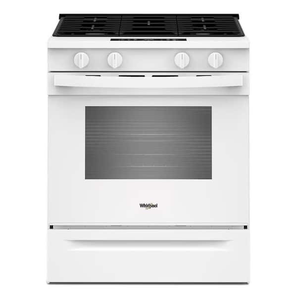 30 in. 4 Burners Slide-In Gas Range in White with No Preheat and Slow Cook Modes