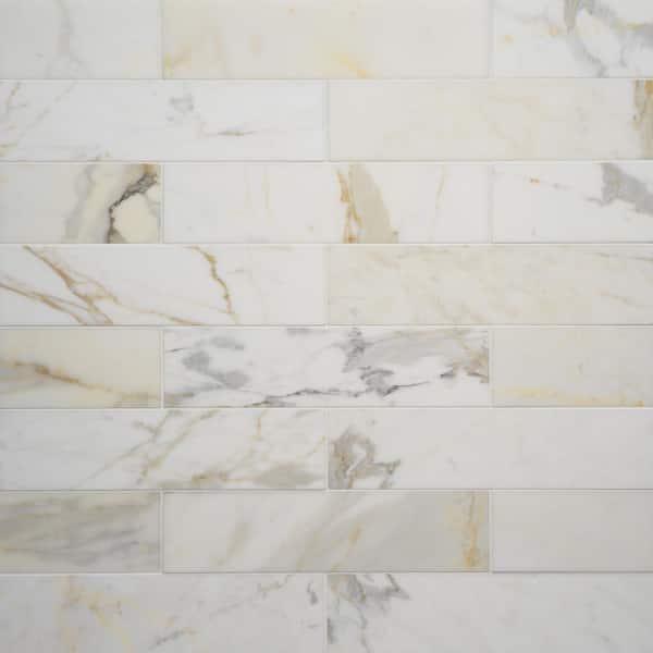 Bedrosians Calacatta 3 in. x 12 in. Honed Calacatta Marble Floor Subway Tile (5 sq. ft./Case)