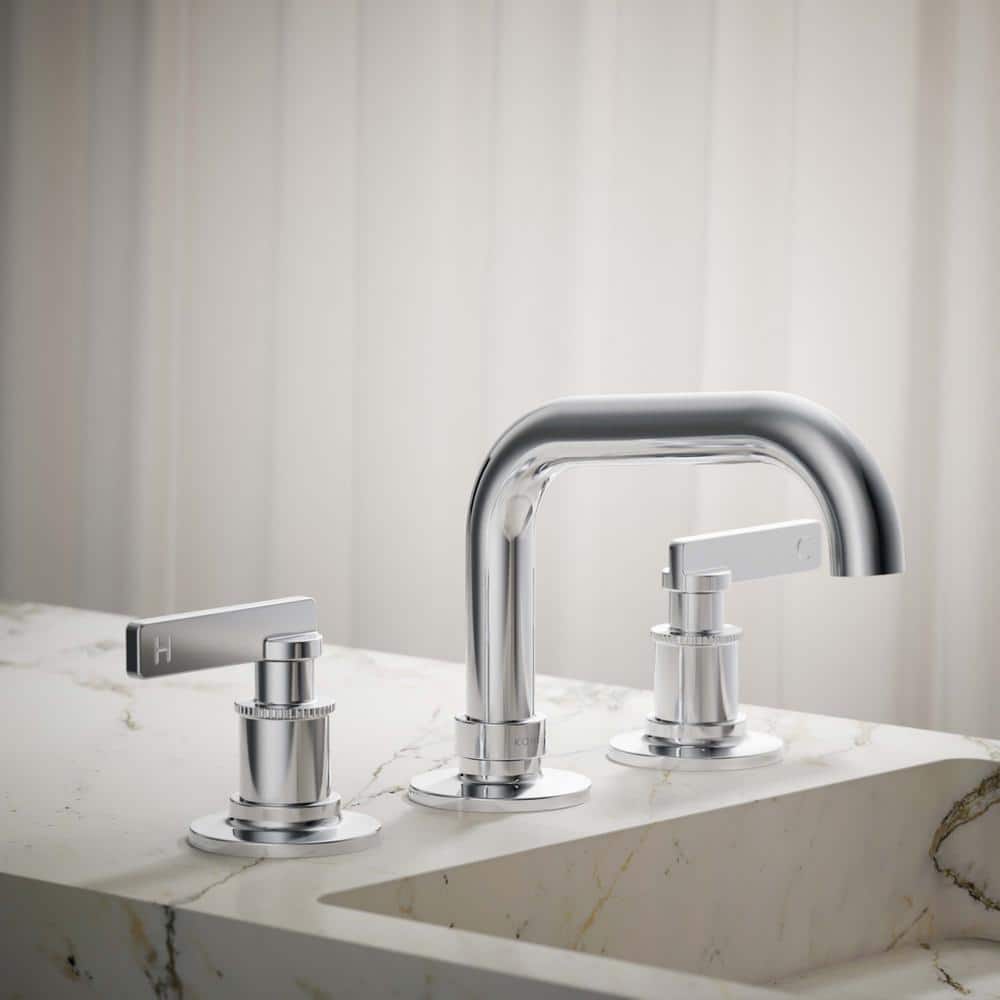 Polished Chrome Widespread Bathroom Sink Faucet with Knurled Levers